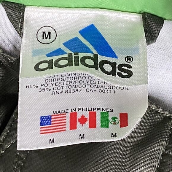 VINTAGE Adidas Jacket Boy's Medium Olive Green 3 Stripe Full Zip 90's Y2K - Picture 2 of 12
